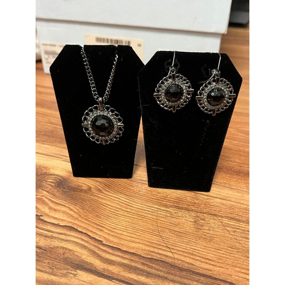 Givenchy Gunmetal and Black Earrings and Necklace Set